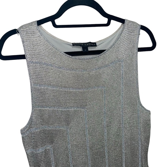 Ralph Lauren Black Label Bateau Mini length Metallic Shift PulloverDress Sz L - Picture 2 of 14